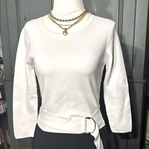Beautiful Forever21 White Knit Women's Top attached Belt Silver Buckle Size M